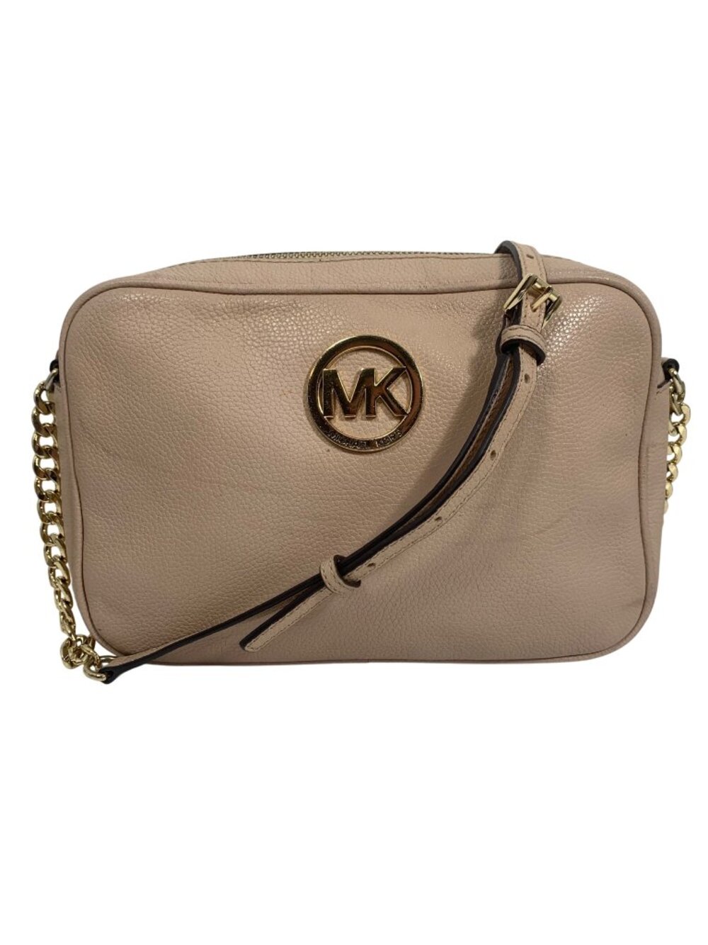 Michael Kors Fulton Blush Pink Pebbled Leather Crossbody Bag Gold Chain Strap